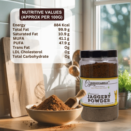 GreenDumbells Organics Jaggery Powder Jar Nutritive Values
