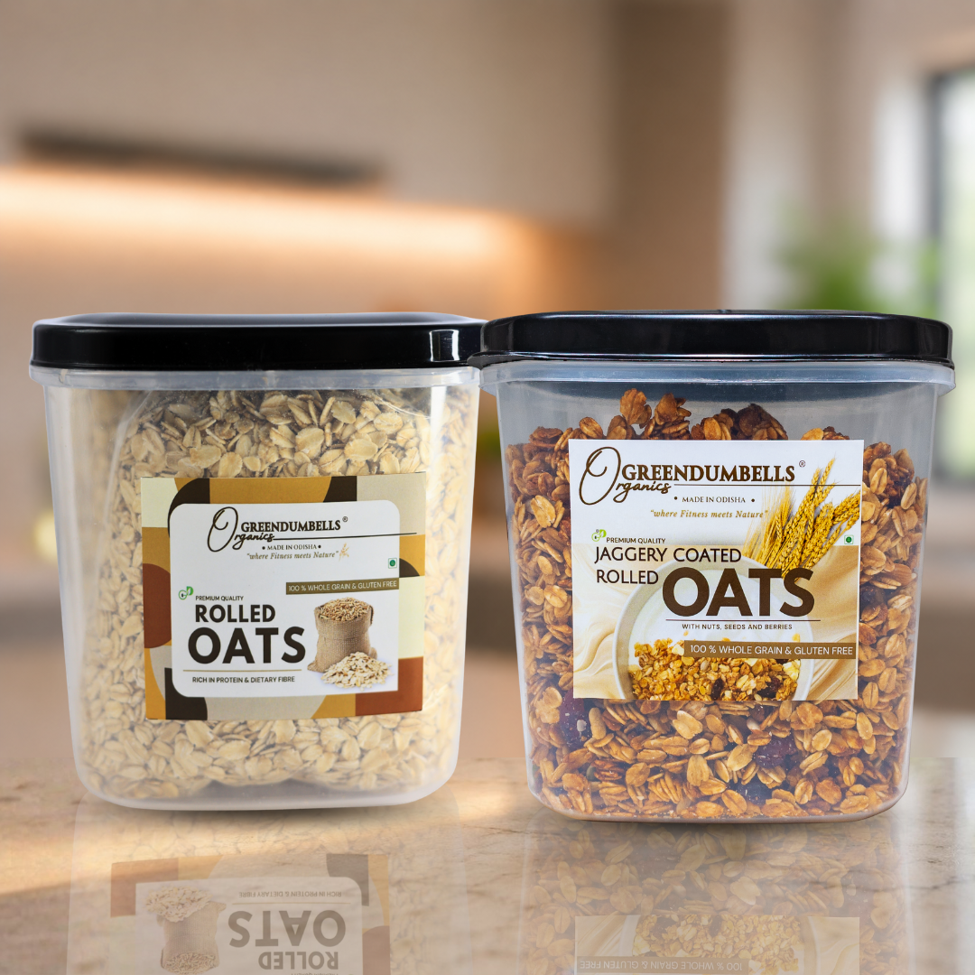GreenDumbells Organics Breakfast Starter Combo Breakfast Starter Combo | Rolled Oats + Jaggery Oats – Greendumbells
